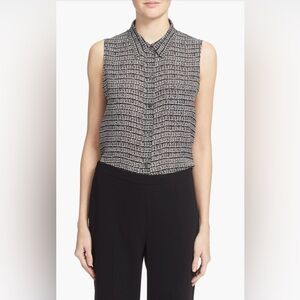 Theory Women’s “Yarine TS” Silk Sleeveless Button Up Blouse Tweedy Print Medium